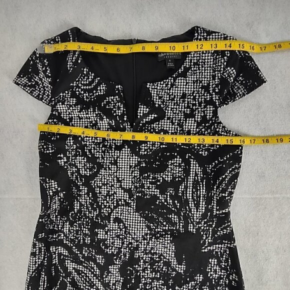 Connected Apparel Womens Embroidered Black, White Print Midi Sheath Dress Size 6 - Picture 7 of 10